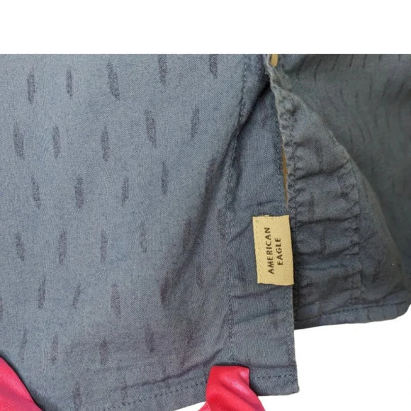 American Eagle Mens Size L Flex Dip-Dye Blue White Short Sleeve Button Up Shirt - Picture 9 of 13